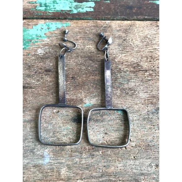 Vintage 1960s Abstract Dangle Earrings Sterling - Picture 1 of 11